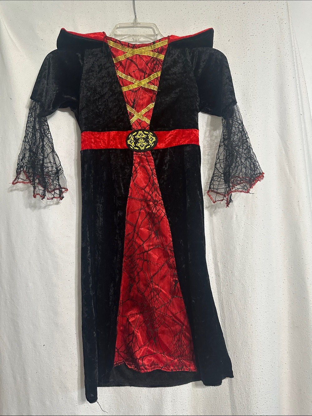Girls Black and Red Gothic Vampire Costume Dress with Lace Sleeves
